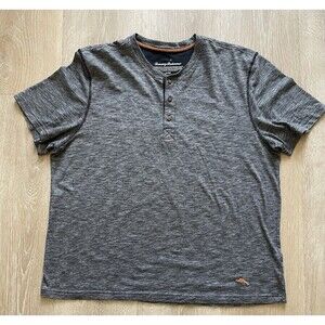 Tommy Bahama Henley Shirt Mens XL Grey Logo Short Sleeve Classic Casual